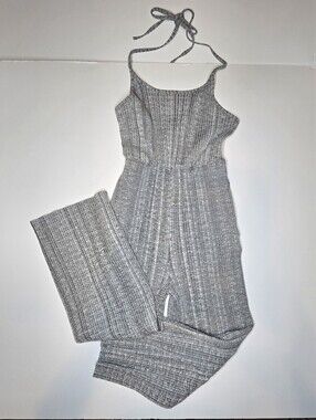 Urban Outfitters Ribbed Knit Halter Jumpsuit Gray Wide Leg Sleeveless Women’s L